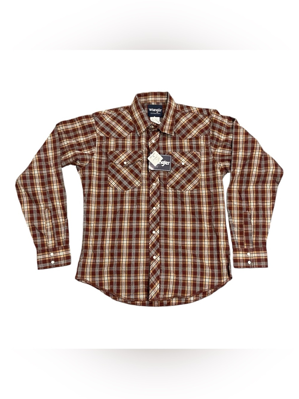 Wrangler | Boys Western Pearl Snap Long Sleeve Shirt Tan/Brown Plaid Sz XL 14/16
